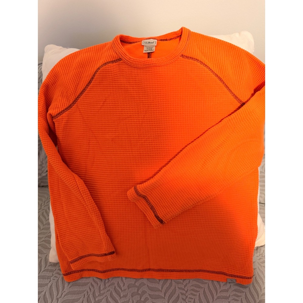 L.L. Bean Kids Orange Waffle Knit Thermal Long Sleeve Shirt L 14-16 520508